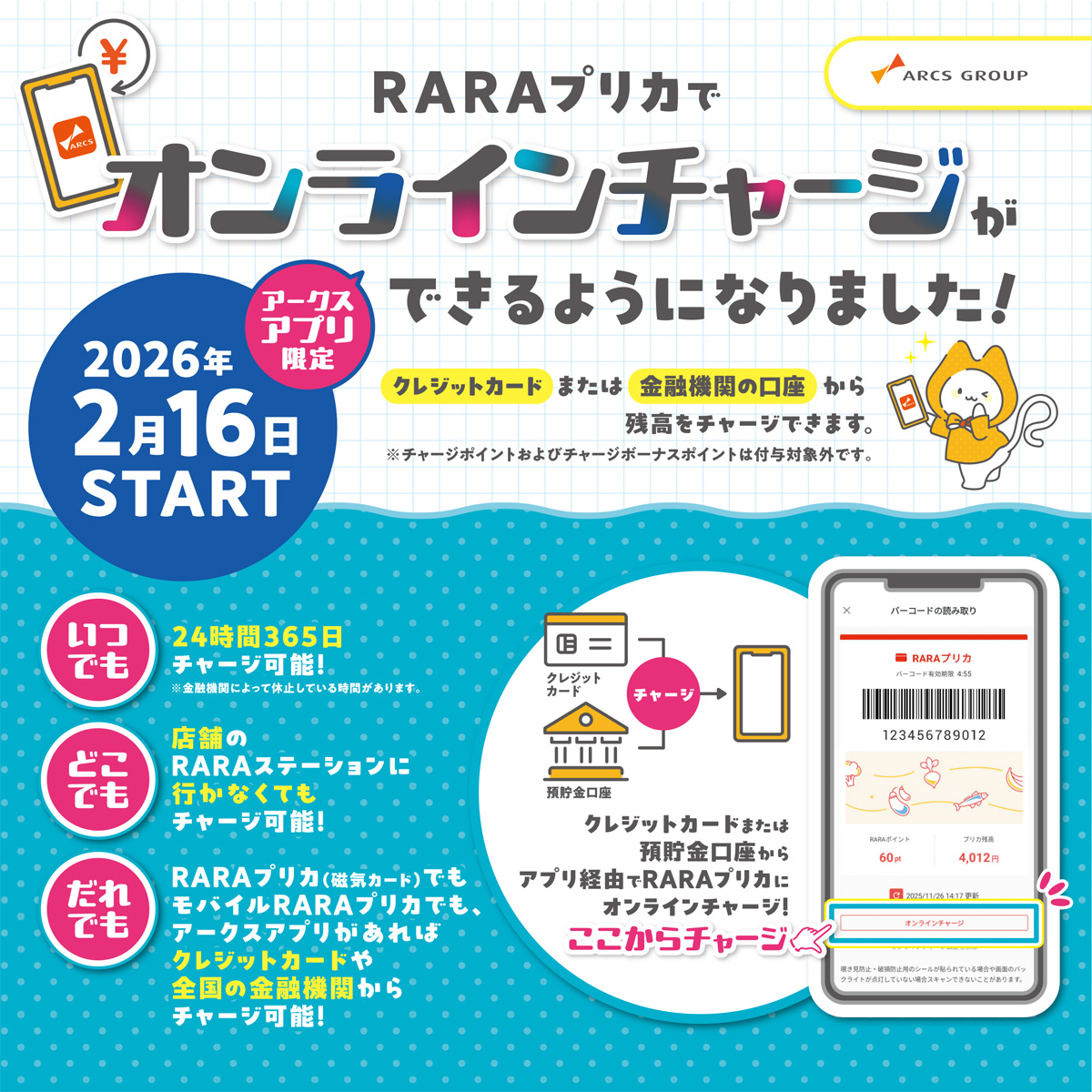 RARAプリカでオンラインチャージができるようになりました。